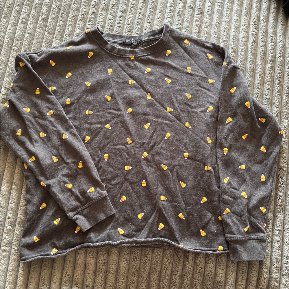 Gray Sweater with Candy Corn Pattern